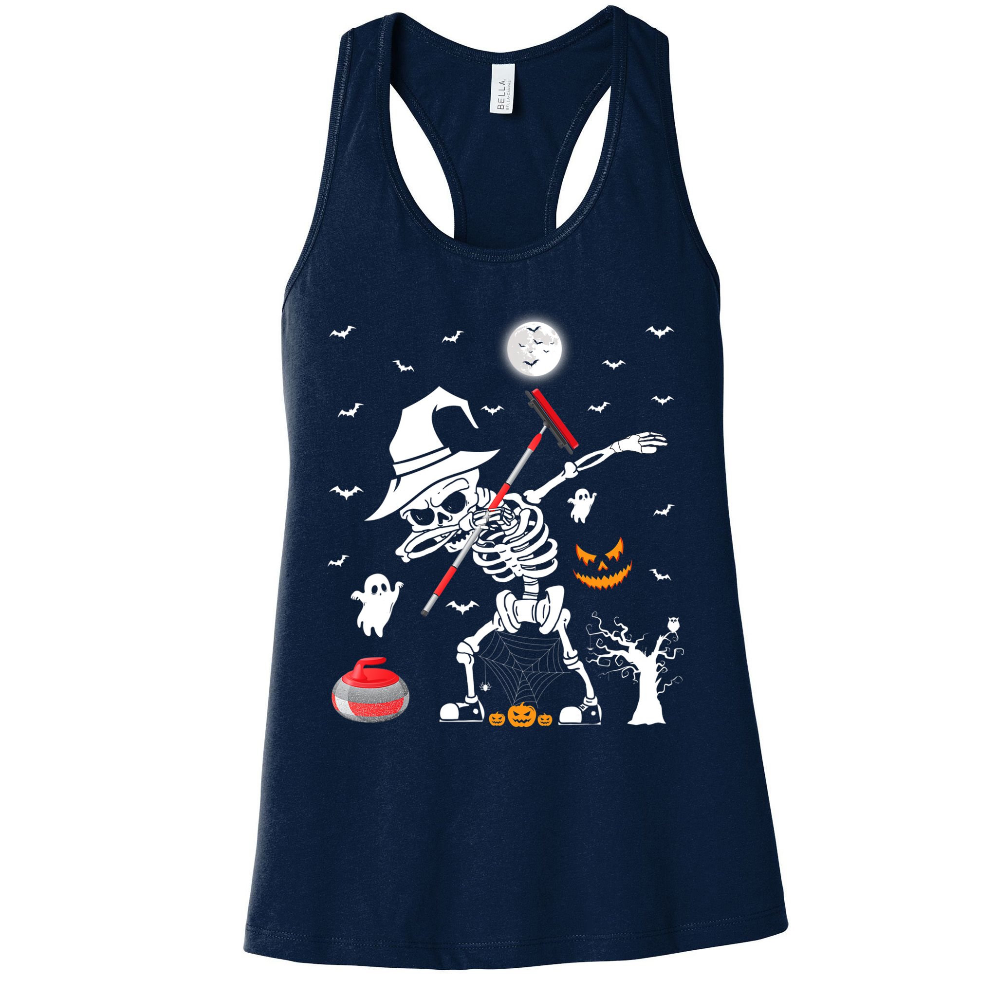 Curling Sports Funny Skeleton Dabbing Curling Halloween Womens Tank Top