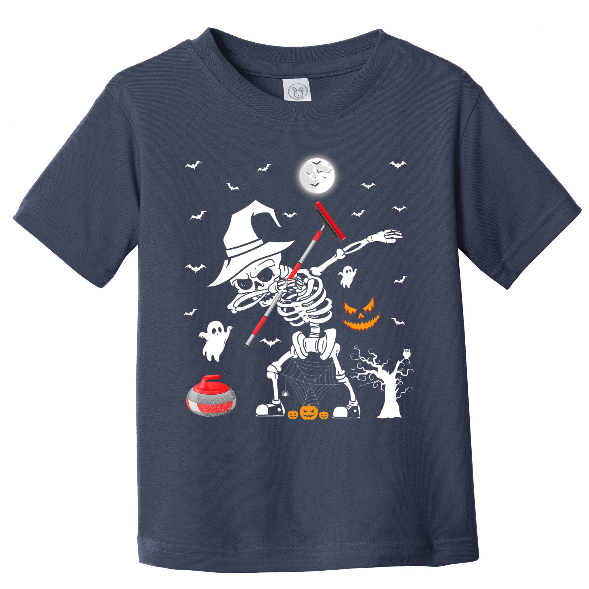Curling Sports Funny Skeleton Dabbing Curling Halloween Toddler T-Shirt