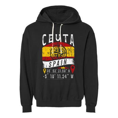 Ceuta Spain Flag Gps Coordinates Of Ceuta Garment-Dyed Fleece Hoodie