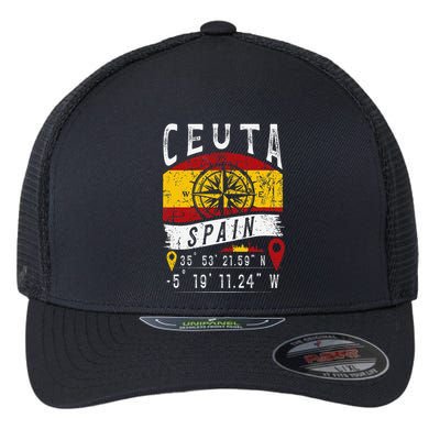 Ceuta Spain Flag Gps Coordinates Of Ceuta Flexfit Unipanel Trucker Cap