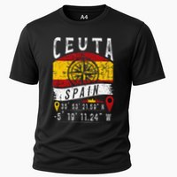 Ceuta Spain Flag Gps Coordinates Of Ceuta Cooling Performance Crew T-Shirt