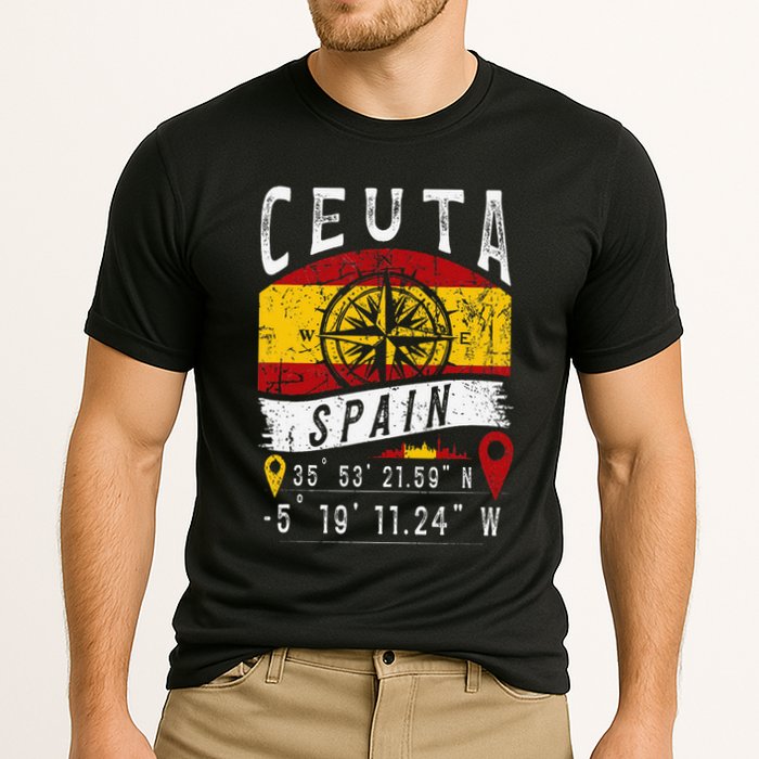 Ceuta Spain Flag Gps Coordinates Of Ceuta Cooling Performance Crew T-Shirt