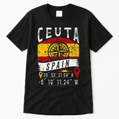 Ceuta Spain Flag Gps Coordinates Of Ceuta Tall T-Shirt
