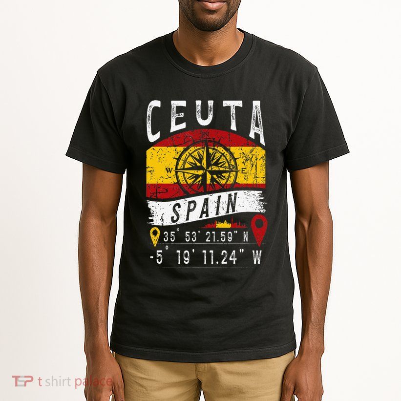 Ceuta Spain Flag Gps Coordinates Of Ceuta Tall T-Shirt