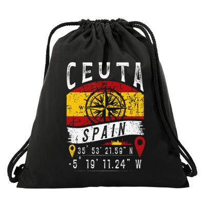 Ceuta Spain Flag Gps Coordinates Of Ceuta Drawstring Bag