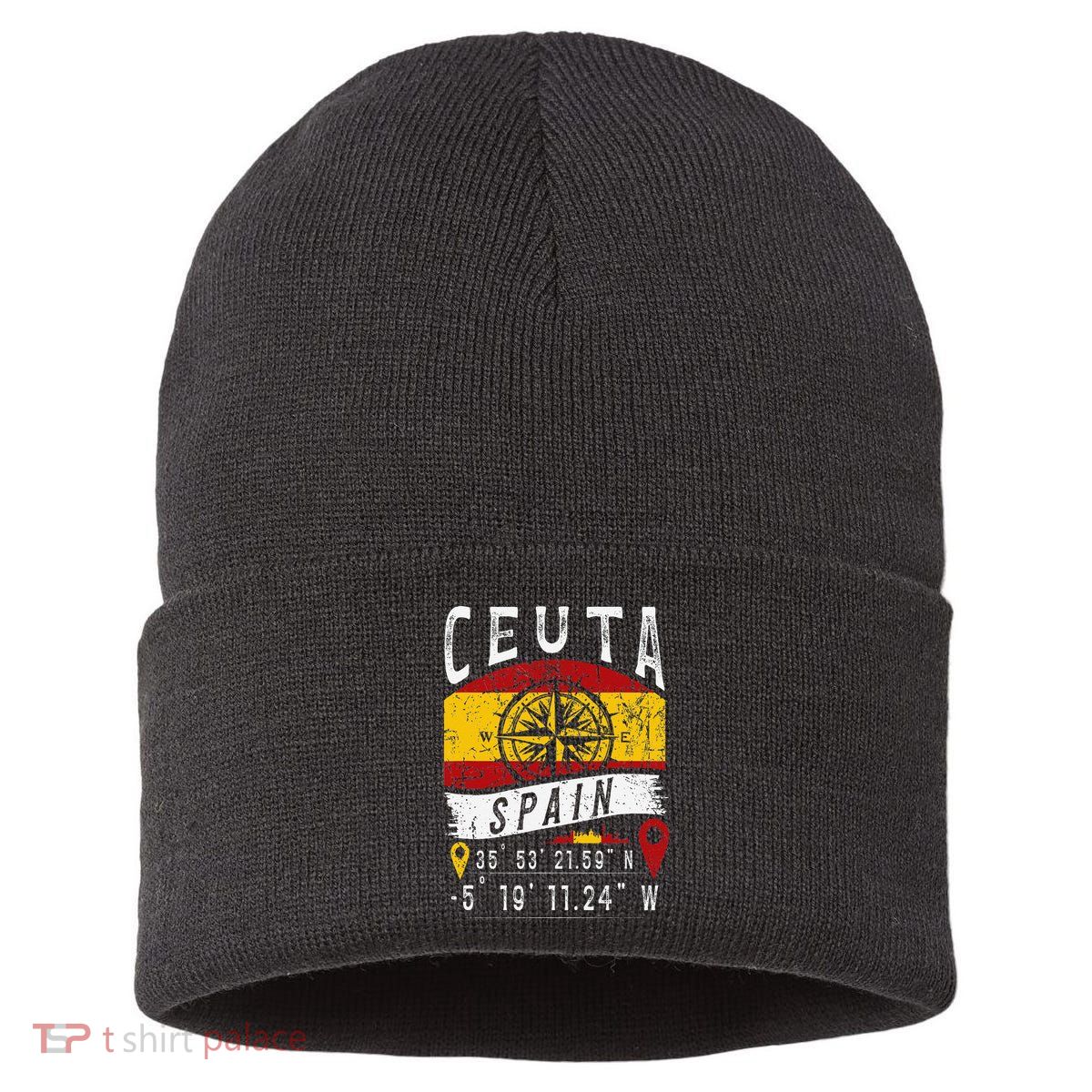 Ceuta Spain Flag Gps Coordinates Of Ceuta Sustainable Knit Beanie