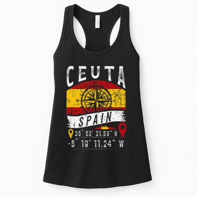 Ceuta Spain Flag Gps Coordinates Of Ceuta Womens Tank Top