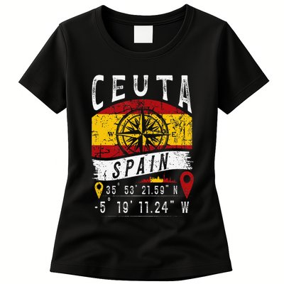 Ceuta Spain Flag Gps Coordinates Of Ceuta Womens T-Shirt