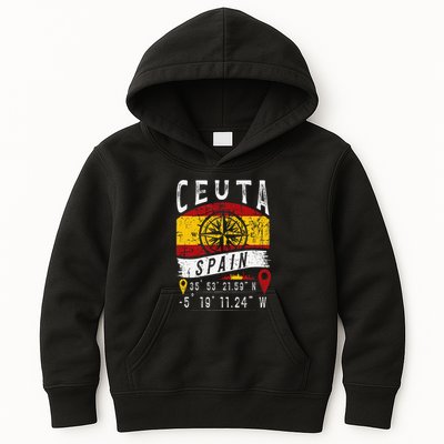 Ceuta Spain Flag Gps Coordinates Of Ceuta Kids Hoodie