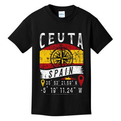 Ceuta Spain Flag Gps Coordinates Of Ceuta Kids T-Shirt