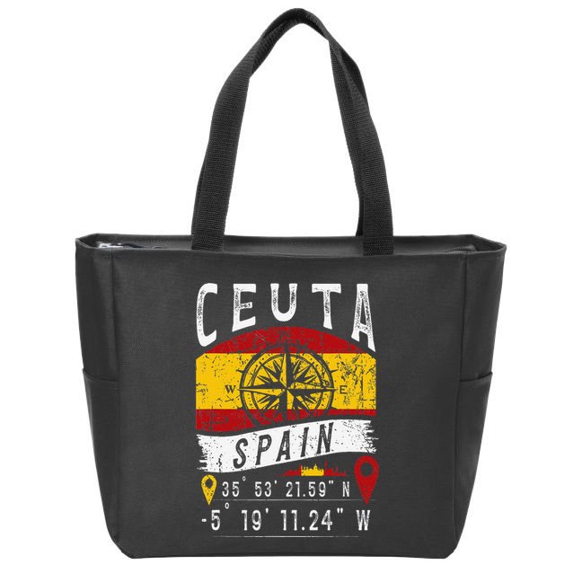 Ceuta Spain Flag Gps Coordinates Of Ceuta Zip Tote Bag