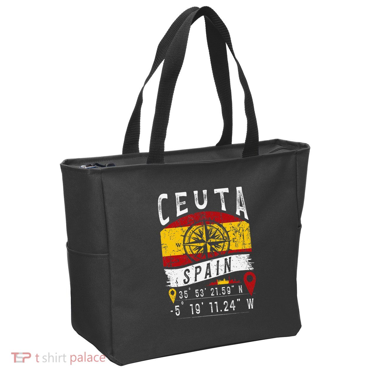 Ceuta Spain Flag Gps Coordinates Of Ceuta Zip Tote Bag