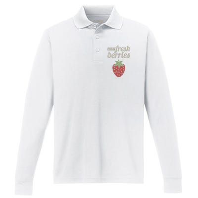 Cute Strawberry Farm Funny Strawberry Farming Performance Long Sleeve Polo