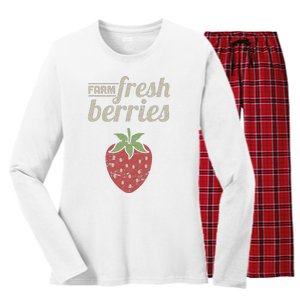 Cute Strawberry Farm Funny Strawberry Farming Women's Long Sleeve Flannel Pajama Set 