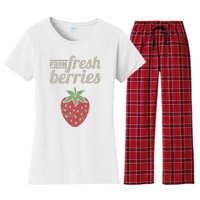 Cute Strawberry Farm Funny Strawberry Farming Women's Flannel Pajama Set