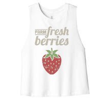 Cute Strawberry Farm Funny Strawberry Farming Women's Racerback Cropped Tank