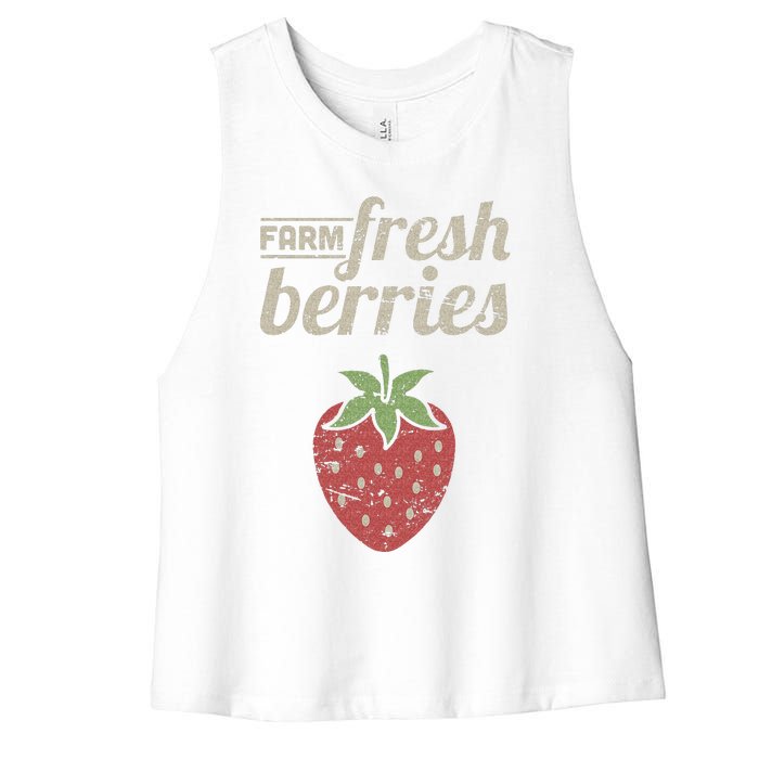 Cute Strawberry Farm Funny Strawberry Farming Women's Racerback Cropped Tank