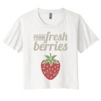 Cute Strawberry Farm Funny Strawberry Farming Women's Crop Top Tee