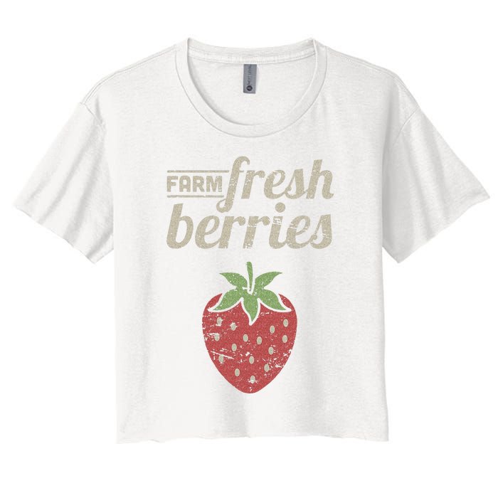 Cute Strawberry Farm Funny Strawberry Farming Women's Crop Top Tee