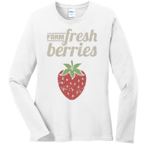 Cute Strawberry Farm Funny Strawberry Farming Ladies Long Sleeve Shirt