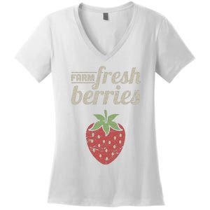 Cute Strawberry Farm Funny Strawberry Farming Women's V-Neck T-Shirt