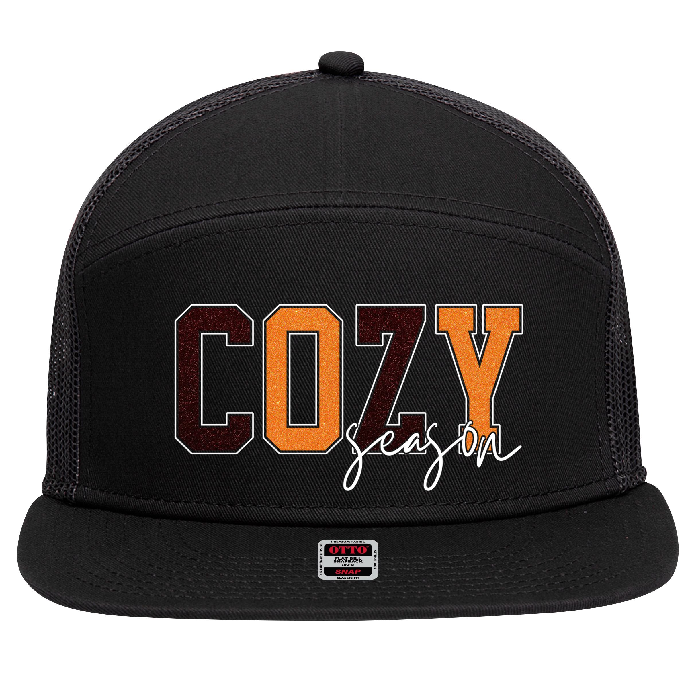 Cozy Season Fall Lover 7 Panel Mesh Trucker Snapback Hat