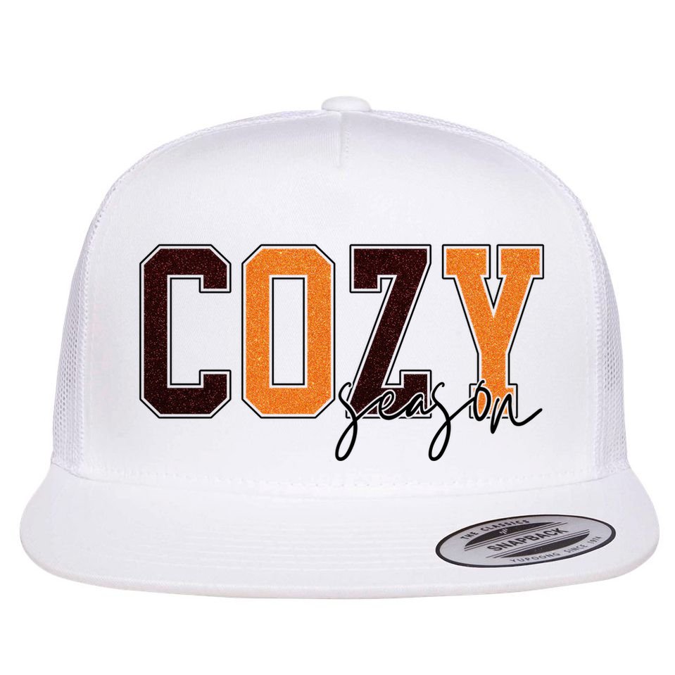 Cozy Season Fall Lover Flat Bill Trucker Hat