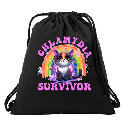 Chlamydia Survivor Funny Cat Sarcastic Y2k Inappropriate Drawstring Bag