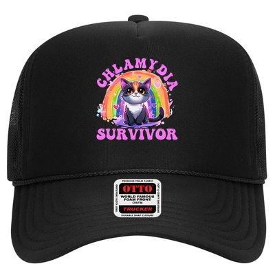 Chlamydia Survivor Funny Cat Sarcastic Y2k Inappropriate Trucker Hat