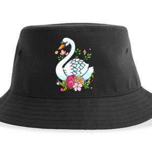 Cool Swan For   Swans Floral Waterfowl Bird Flower Sustainable Bucket Hat