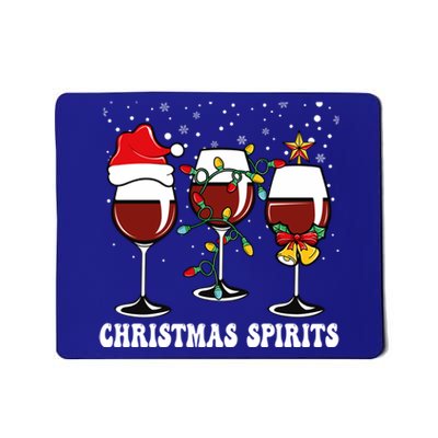 Christmas Spirits Funny Glasses Of Wine Santa Hat Reindeer Gift Mousepad