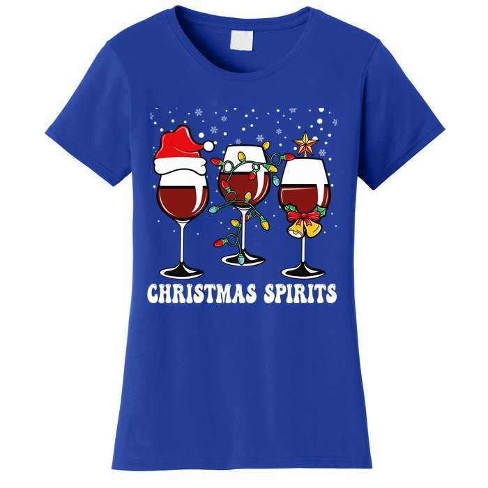 Christmas Spirits Funny Glasses Of Wine Santa Hat Reindeer Gift Women's T-Shirt