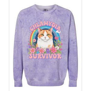 Chlamydia Survivor Funny Cat Meme Colorblast Crewneck Sweatshirt