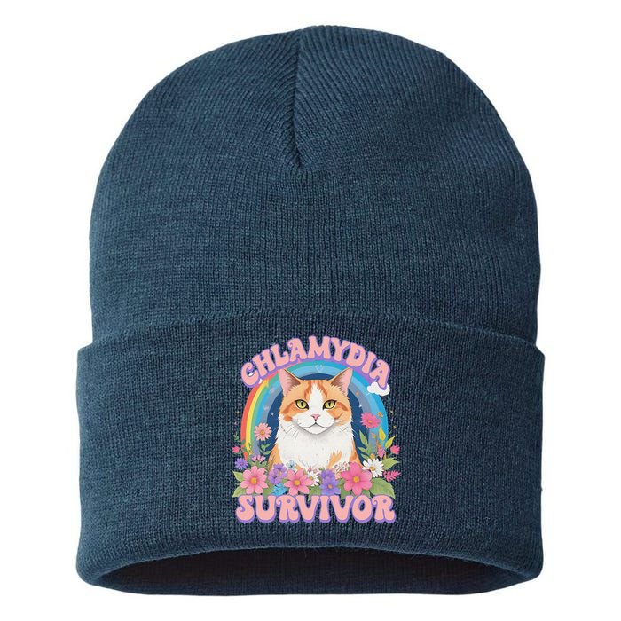 Chlamydia Survivor Funny Cat Meme Sustainable Knit Beanie