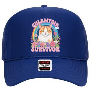 Chlamydia Survivor Funny Cat Meme High Crown Mesh Back Trucker Hat