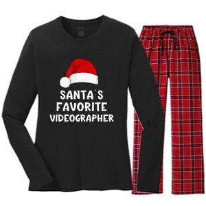 Christmas Santa's Favorite Videographer Xmas Pajama  Women's Long Sleeve Flannel Pajama Set 