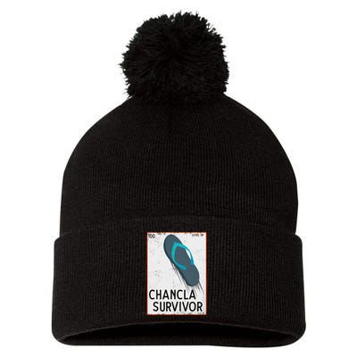 Chancla Survivor Funny Spanish Joke Pom Pom 12in Knit Beanie