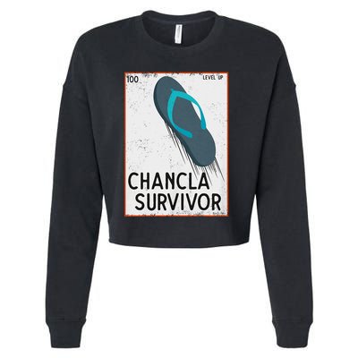 Chancla Survivor Funny Spanish Joke Cropped Pullover Crew