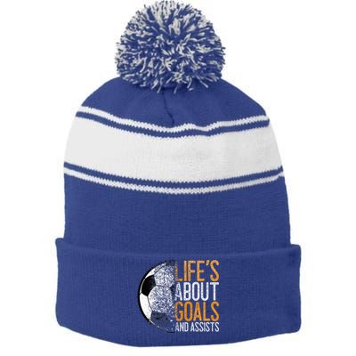 Cool Soccer For Soccer Lovers Player Football Goal  Stripe Pom Pom Beanie