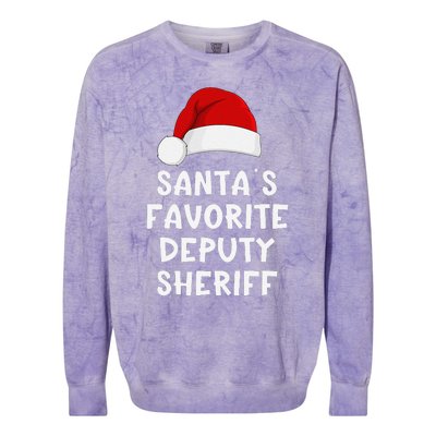 Christmas SantaS Favorite Deputy Sheriff Funny Xmas Pajama Colorblast Crewneck Sweatshirt