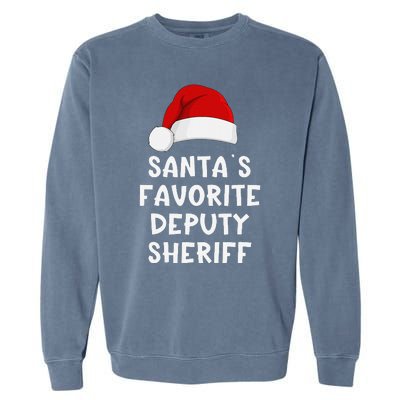 Christmas SantaS Favorite Deputy Sheriff Funny Xmas Pajama Garment-Dyed Sweatshirt