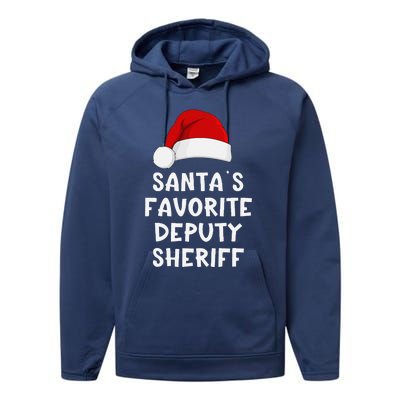 Christmas SantaS Favorite Deputy Sheriff Funny Xmas Pajama Performance Fleece Hoodie