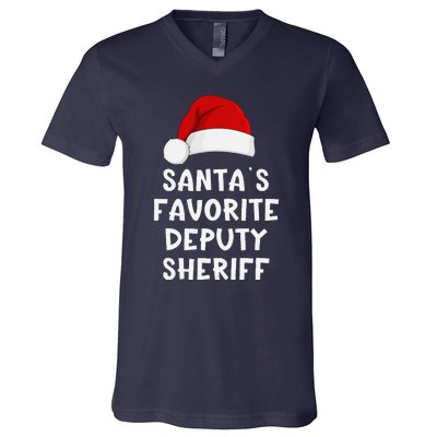 Christmas SantaS Favorite Deputy Sheriff Funny Xmas Pajama V-Neck T-Shirt