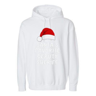 Christmas SantaS Favorite Deputy Sheriff Funny Xmas Pajama Garment-Dyed Fleece Hoodie