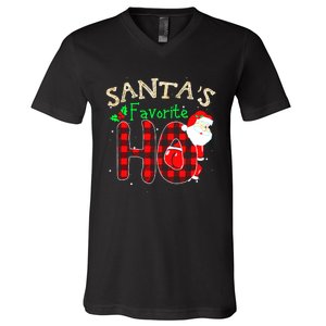 Christmas Santa's Favorite Ho Xmas Pajama Funny Naughty V-Neck T-Shirt