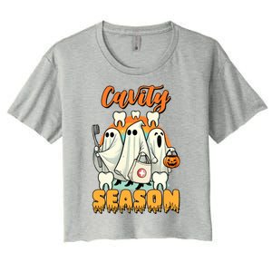 Cavity Season Funny Dental Halloween Th Dentist Gift Women's Crop Top Tee