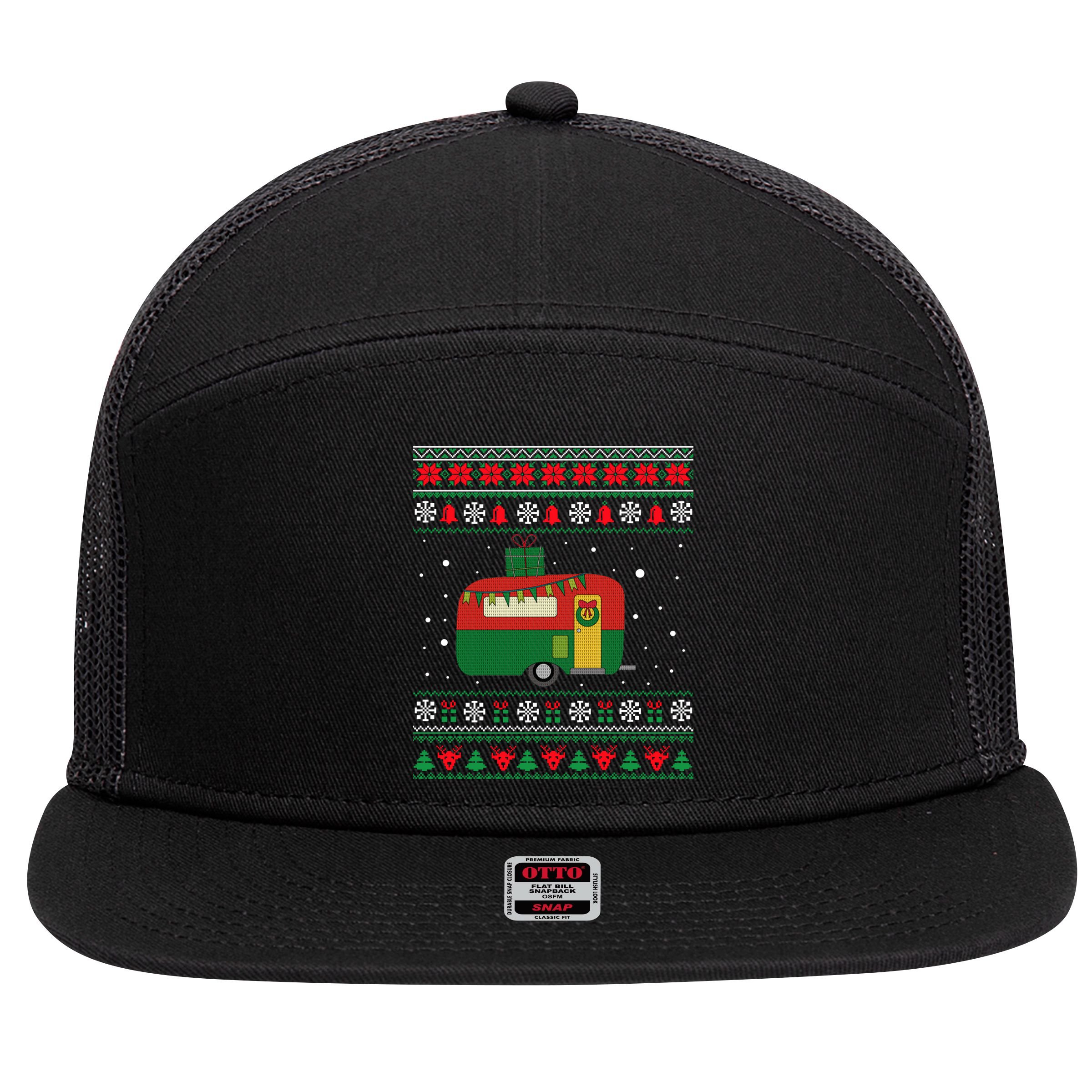 Christmas Sweater Funny Camping Camper Gift 7 Panel Mesh Trucker Snapback Hat