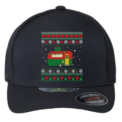 Christmas Sweater Funny Camping Camper Gift Flexfit Unipanel Trucker Cap