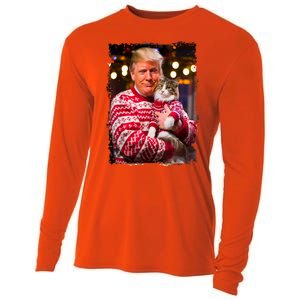 Christmas Sweater Funny Trump For Cat Lovers Xmas Pajamas Gift Cooling Performance Long Sleeve Crew