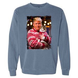 Christmas Sweater Funny Trump For Cat Lovers Xmas Pajamas Gift Garment-Dyed Sweatshirt